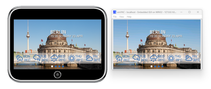 emVNC showing a graphical user interface for a weather station created with SEGGER emWin