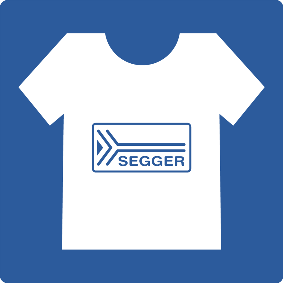 Sponsoring icon, white t-shirt with SEGGER logo on blue square