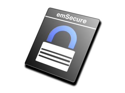 Product icon emSecure, white and blue lock on black square