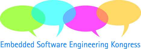 Offical logo of the Embedded Software Engineering Kongress showing four speech bubbles in light green, light blue, pink, and yellow