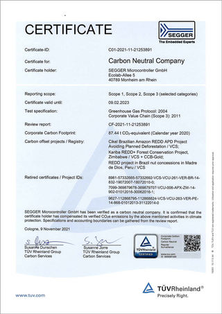 TÜV Rheinland Certificate for Carbon Neutral Company