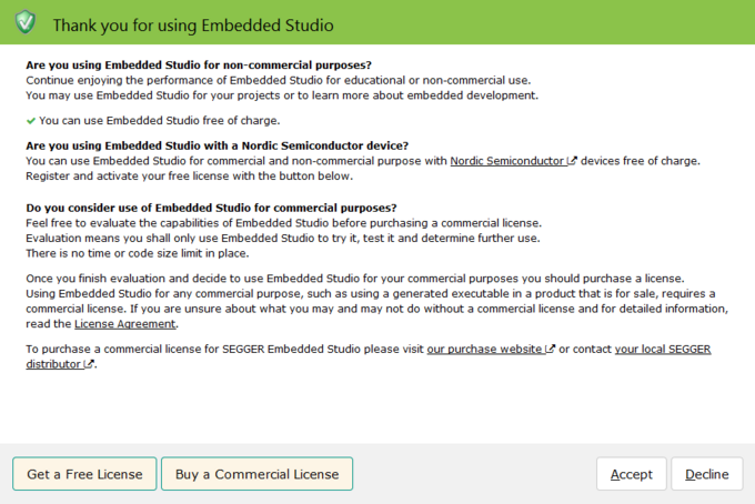 embedded studio license dialog