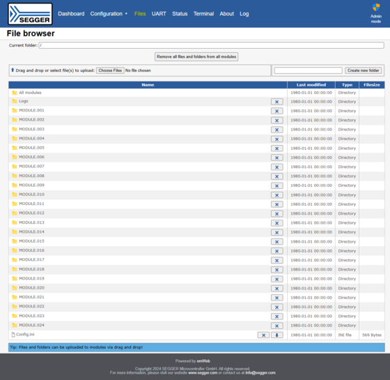 File management with the web interface of Flasher Hub-12