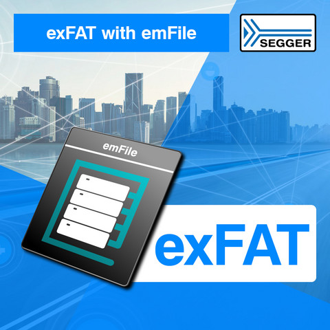 PR graphic including black exFAT icon and title exFAT with emFile