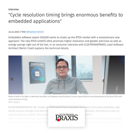 SEGGER Press: Cycle-resolution Timing brings enormous benefits to embedded applications