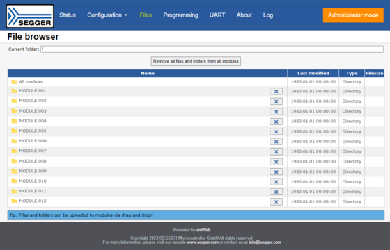 File management with the web interface of Flasher Hub-12