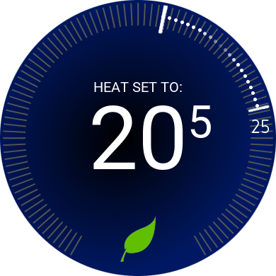 Temperature control screen on a smartwatch